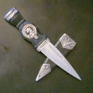 Knife Dagger w/holster.black&silver stainless steel.NEW.